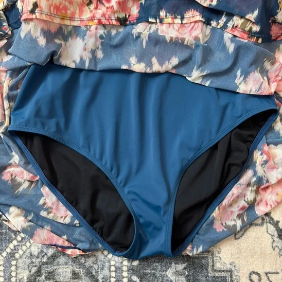Torrid Floral Underwire Long Mesh Overlay Swim Dress w/ Brief Size 2X DD/F - Picture 9 of 10